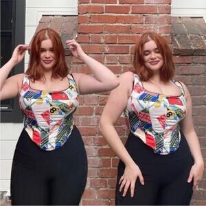 Miaou | Campbell Satin Corset Figaro Italy Destination Print Barbie Ferreira XS